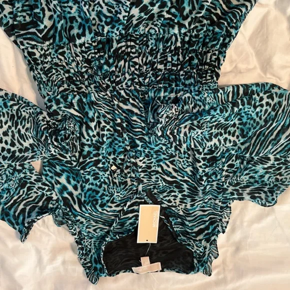 Michael Kors- Cold Shoulders Dress with long sleeves in Peacock - Picture 3 of 7